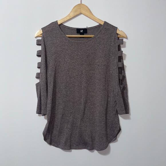 iZ Byer Cut-Out Sleeve Heather Gray Top women’s size medium - Picture 1 of 7